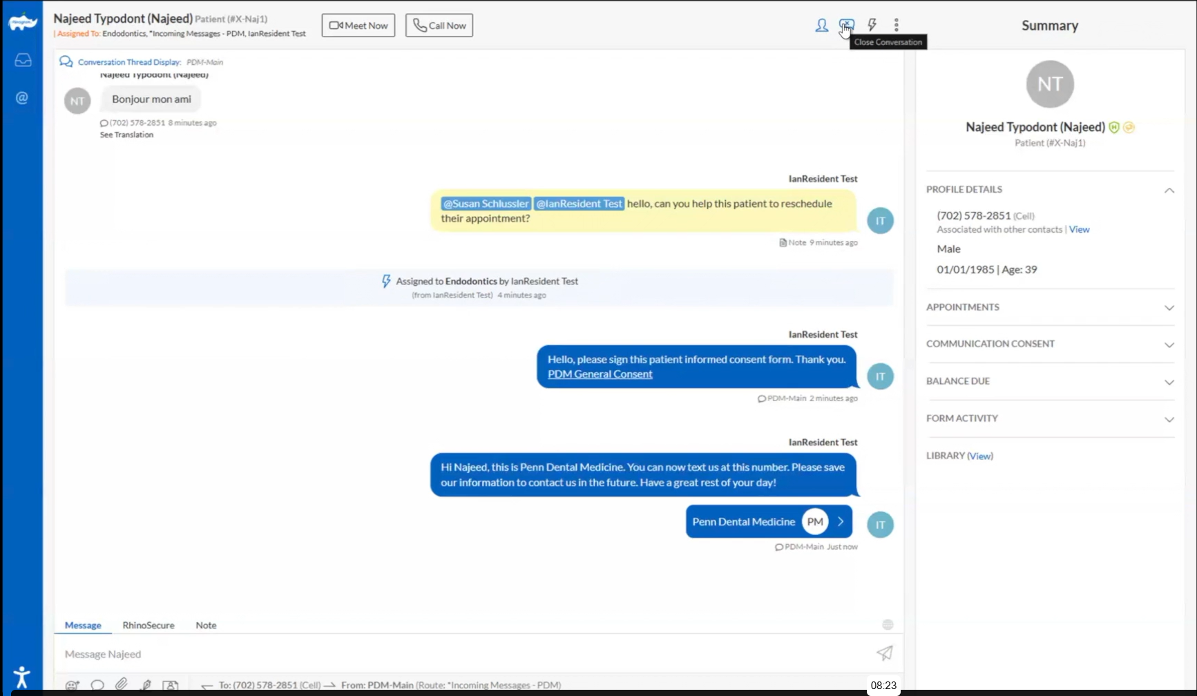 Rhinogram messaging thread