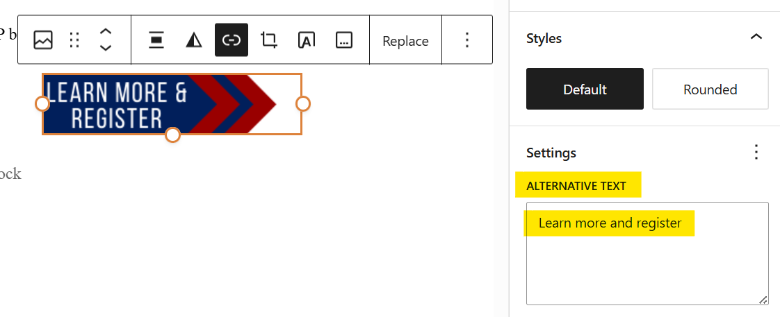 Example of how to add alt text to an image on a PDM web page